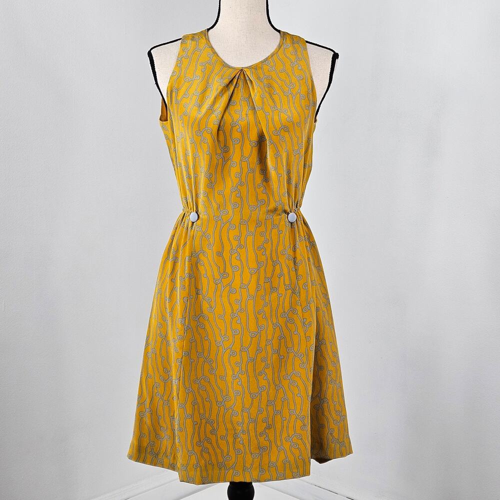 Anthropologie Girls From Savoy Yellow Sleeveless Print Silk Dress |‎ Women's 4